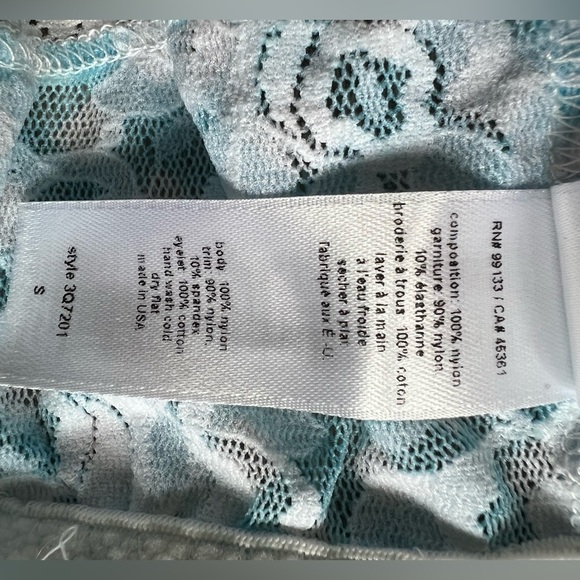 Hanky panky blue check white floral lace unlined wireless ruffle band bralette S - Picture 5 of 5